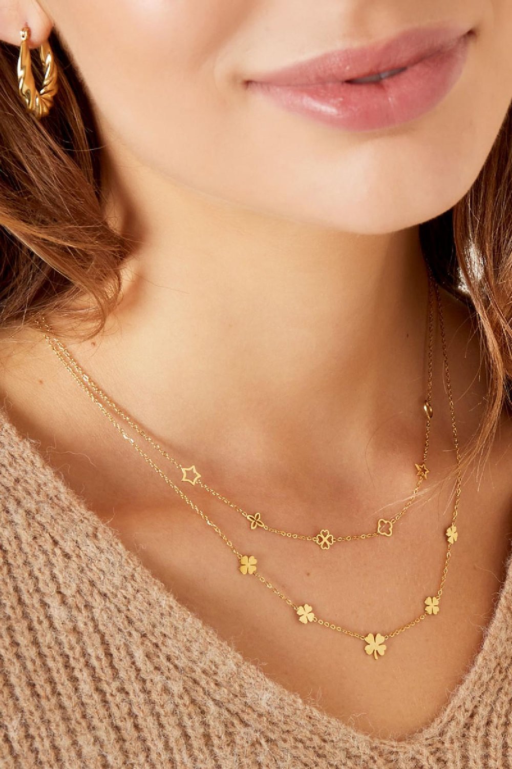 Necklace 5 clovers Gold Color Stainless Steel Picture3