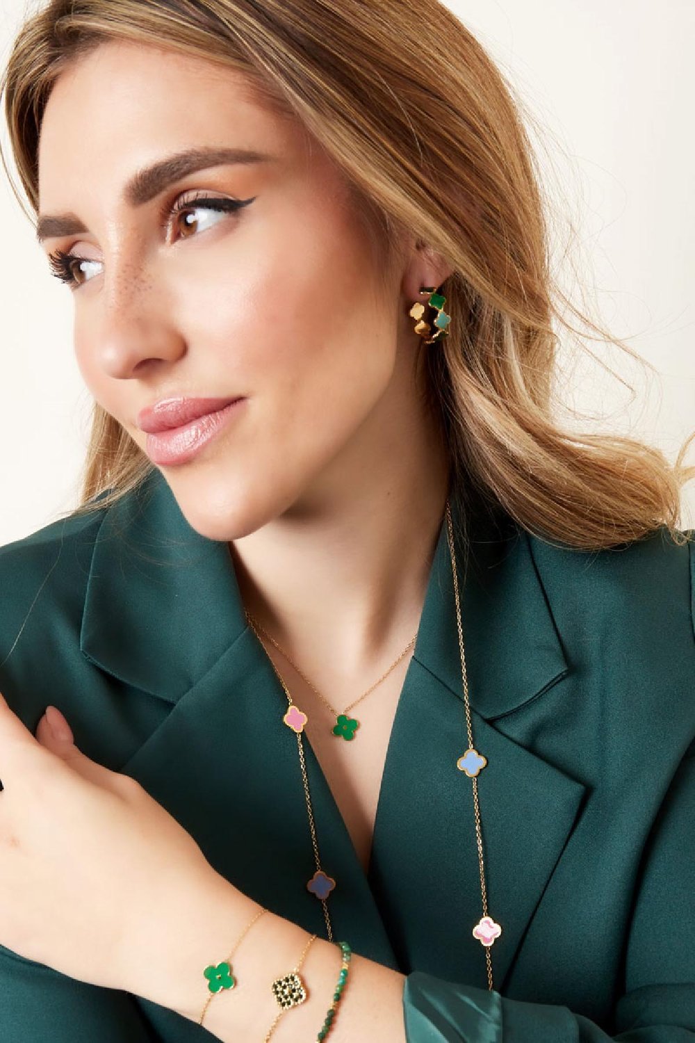 Collana fiore smaltato Fuchsia Stainless Steel Immagine2