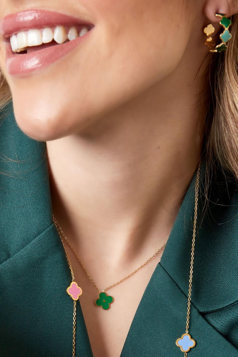 Collana fiore smaltato Fuchsia Stainless Steel Immagine3