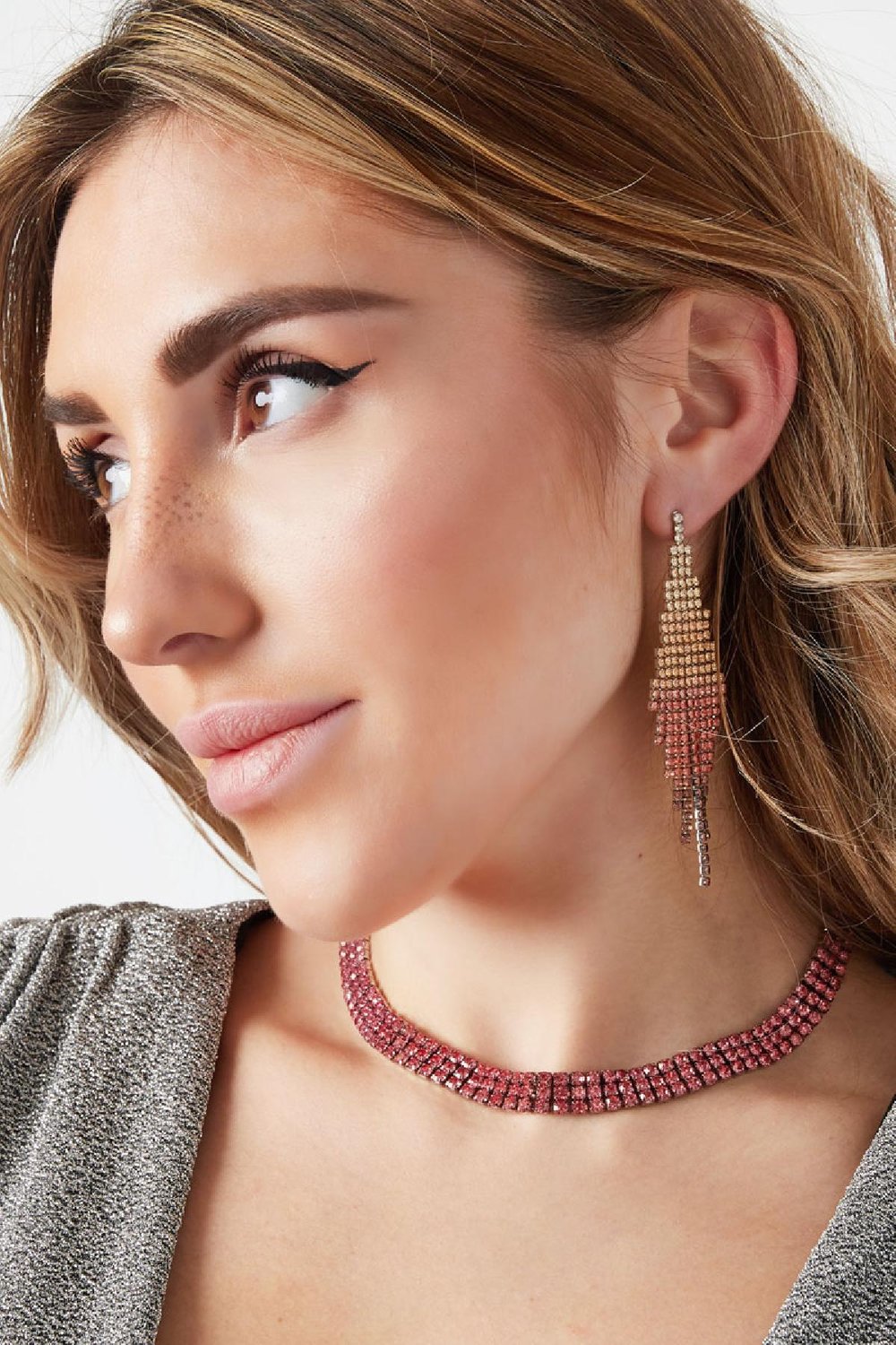 Necklace festive rhinestones - Holiday essentials Green & Silver Color Copper Picture4