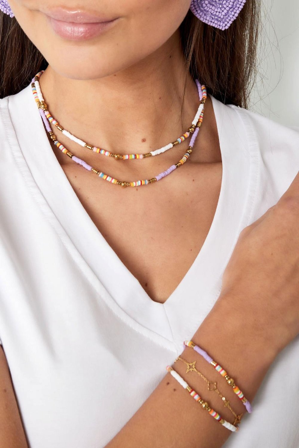 Beaded necklace cheerful Green & Gold Color Hematite Picture3