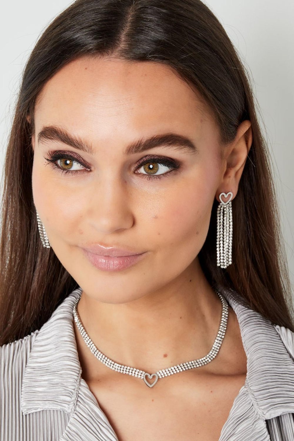 Halskette Herz mit Zirkonia Silber Edelstahl Bild4