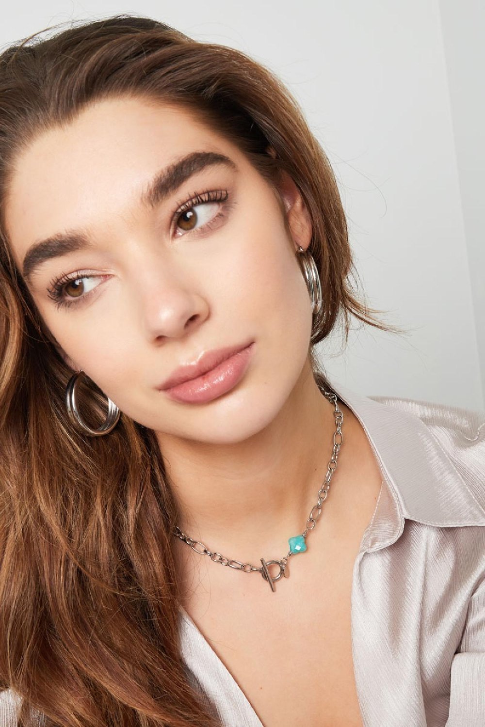 Link chain with clover stone - Natural stone collection Green & Gold Color Stainless Steel Picture2