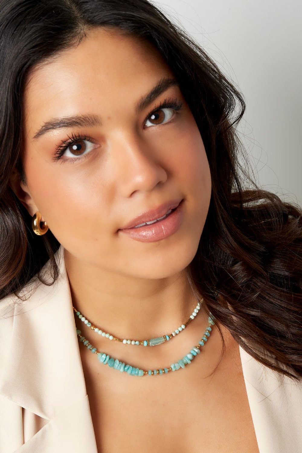 Collana tante perle - Collezione pietre naturali Turquoise & Gold Stainless Steel Immagine2