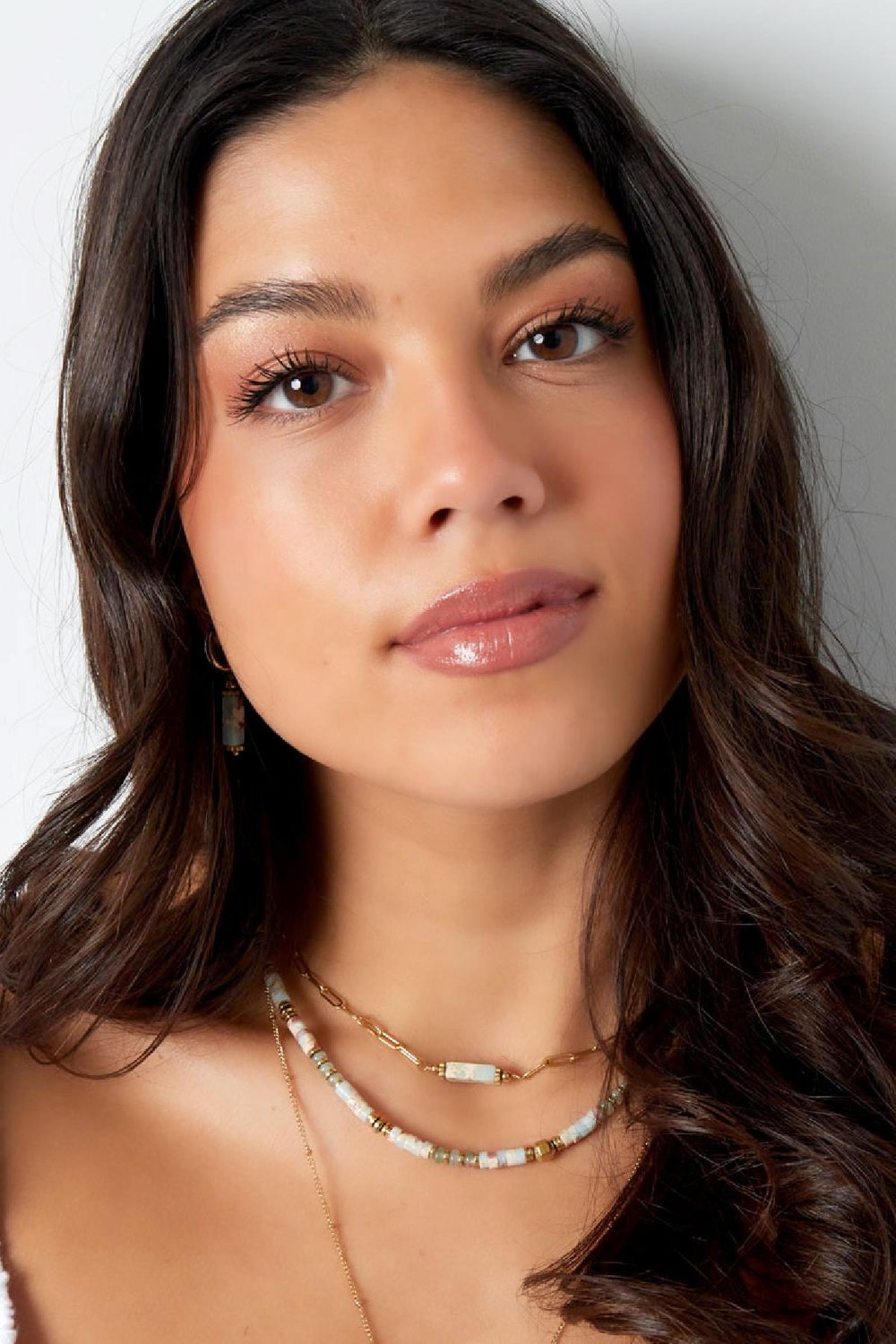 Chaîne à maillons avec pendentif pierre - Collection pierres naturelles Rose & Couleur or Acier inoxydable Image3