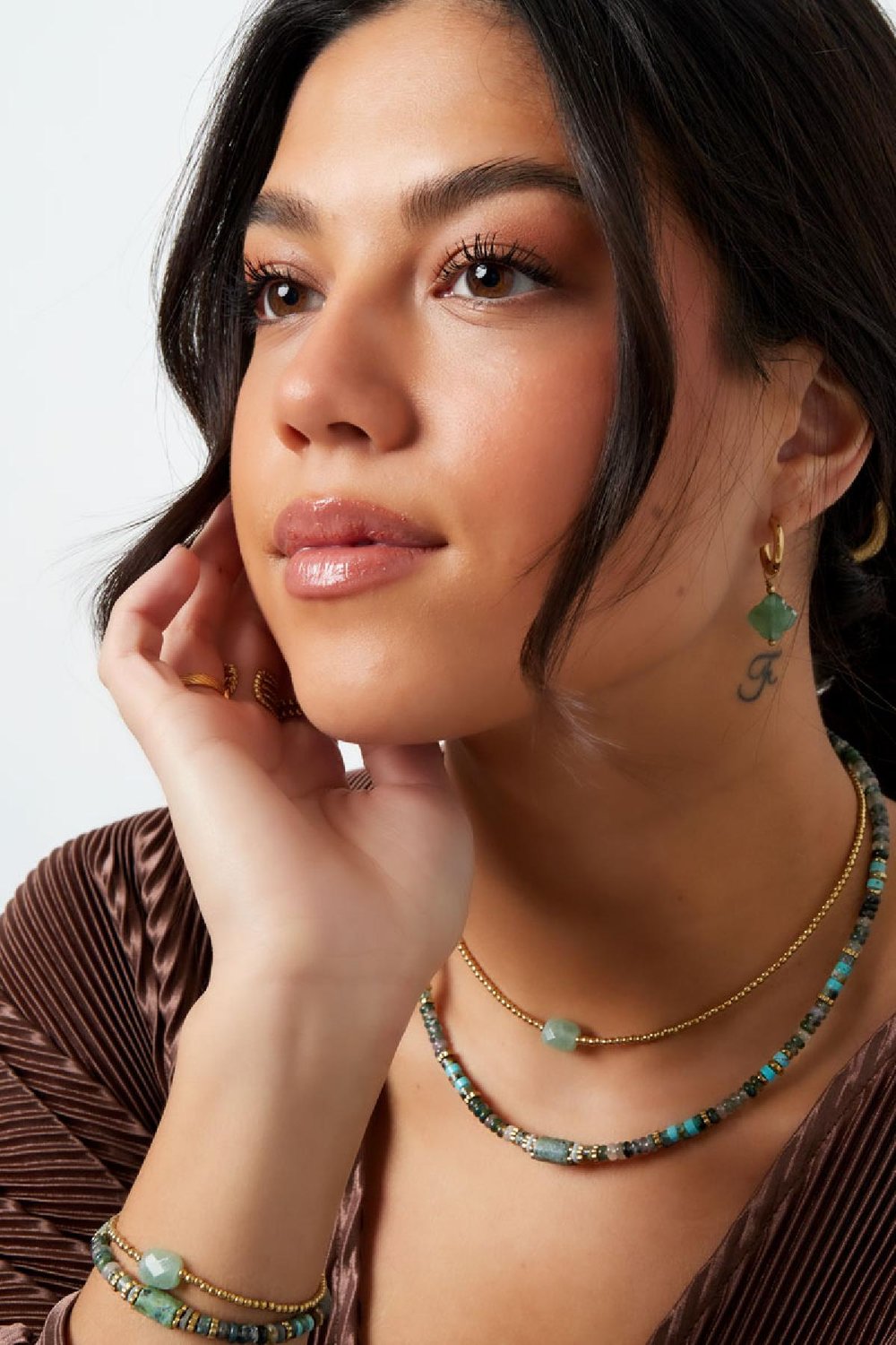 Kettenperlen mit großem Stein - Natursteinkollektion Grün Edelstahl Bild4