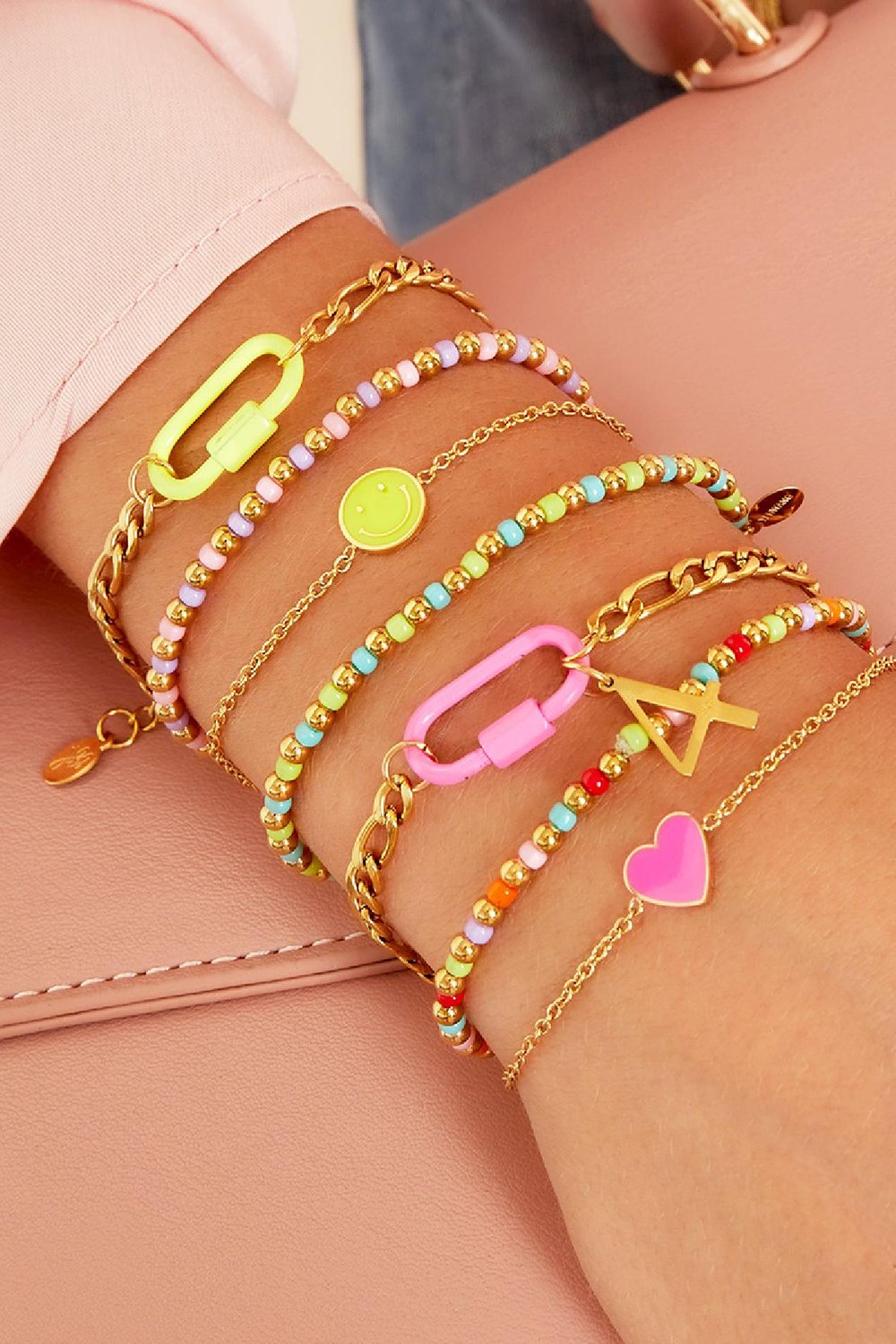 Bracelet cadenas coloré Rose Acier inoxydable Image2