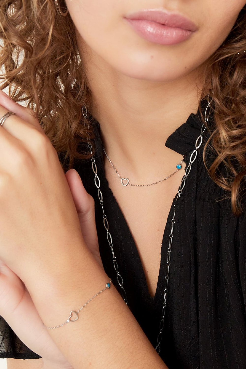 Collar de piedra de nacimiento de enero de plata Rojo Acero inoxidable Imagen3