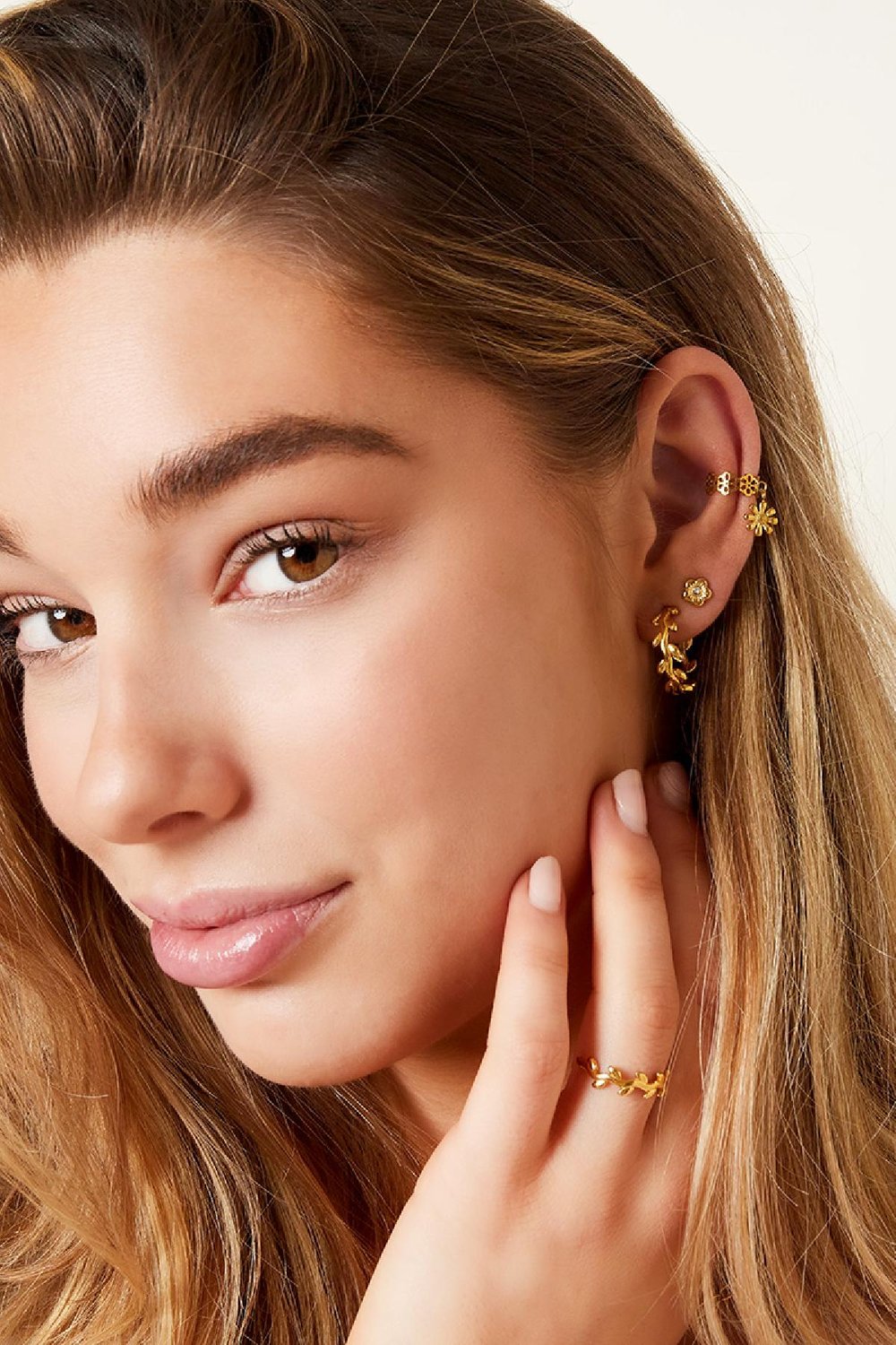 Bague en acier inoxydable couronne de laurier ajustable Couleur or One size h5Image2