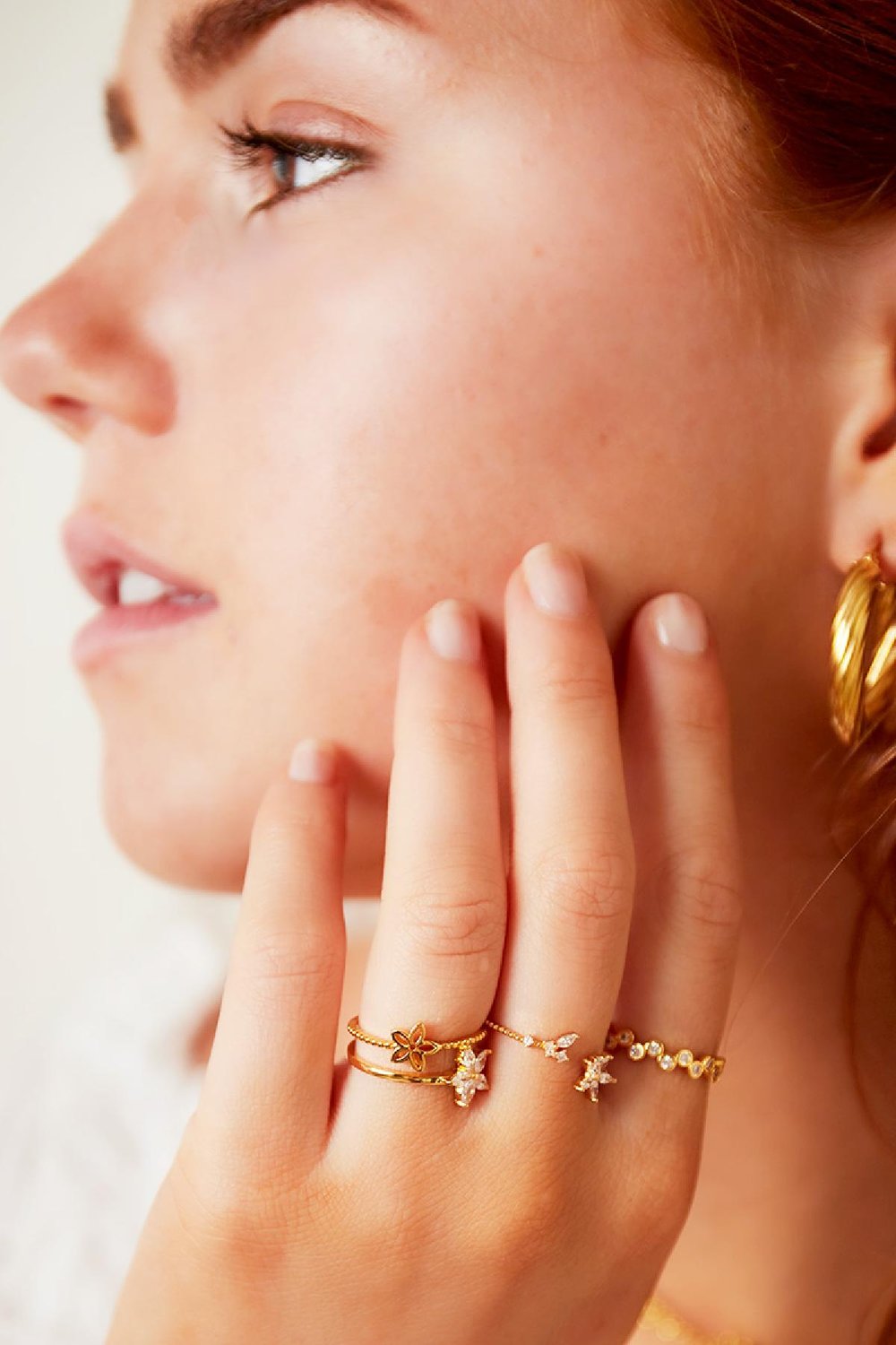 Dubbele ringen kleine bloemen Goud kleur Koper One size Afbeelding3