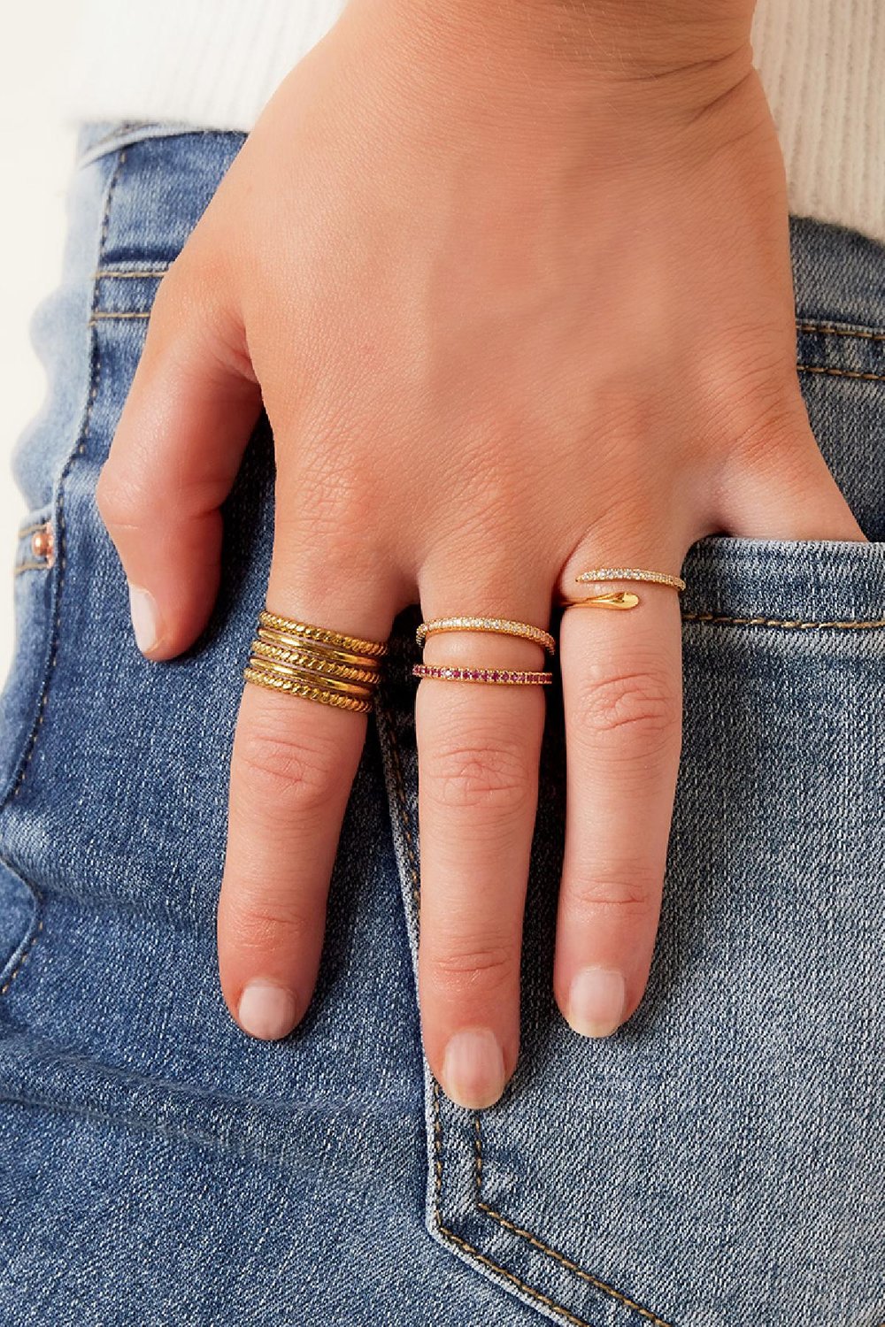 Bague réglable petites pierres Rouge Cuivré One size h5Image2