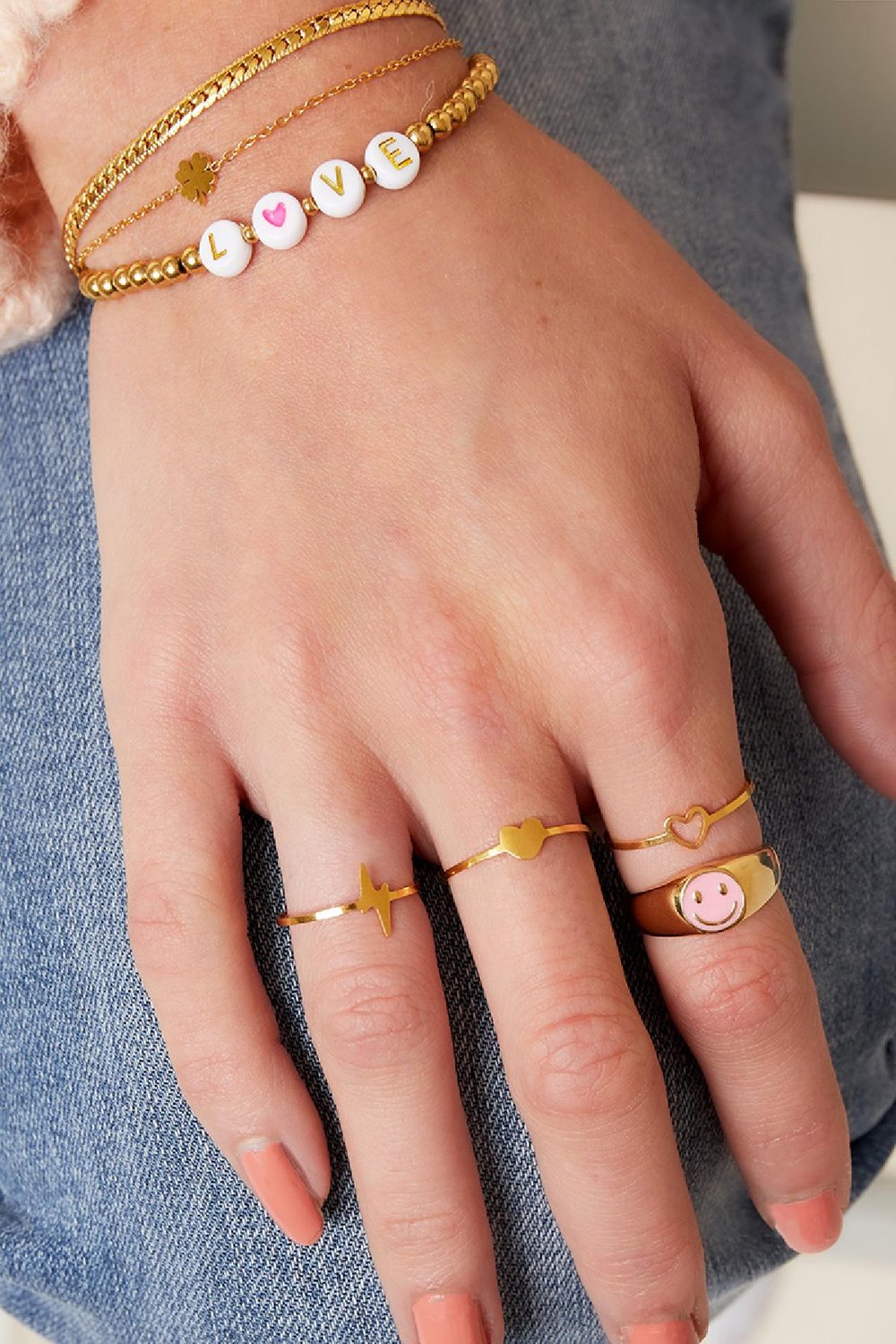 Bague coeur ajustable Couleur or Acier inoxydable One size h5Image2