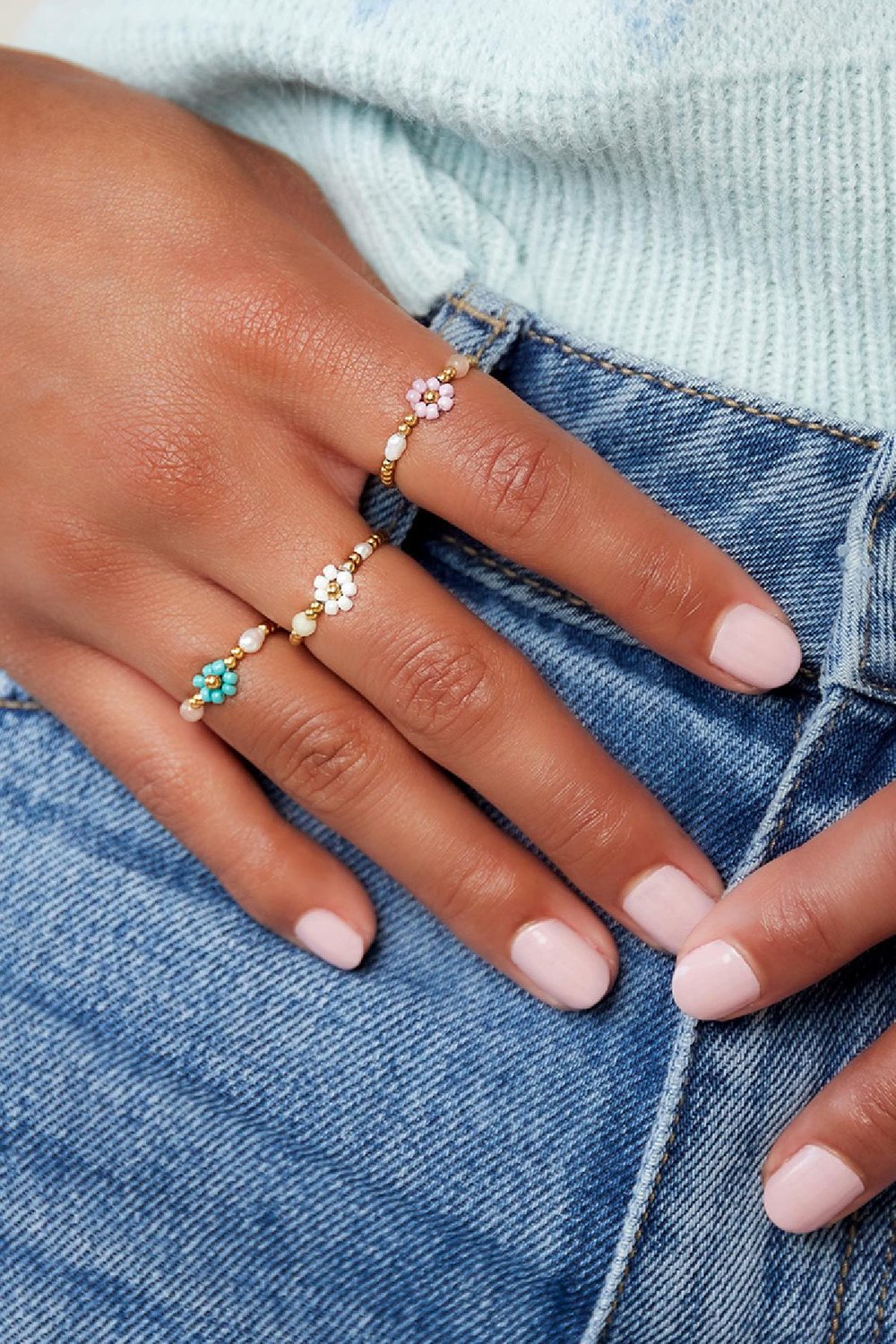 Anillo Flor De Cuentas Con Perla Lila Acero inoxidable 17 Imagen3