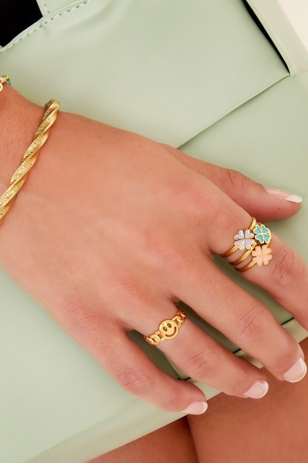 Edelstahlring Smiley Goldfarbe One size h5Bild2