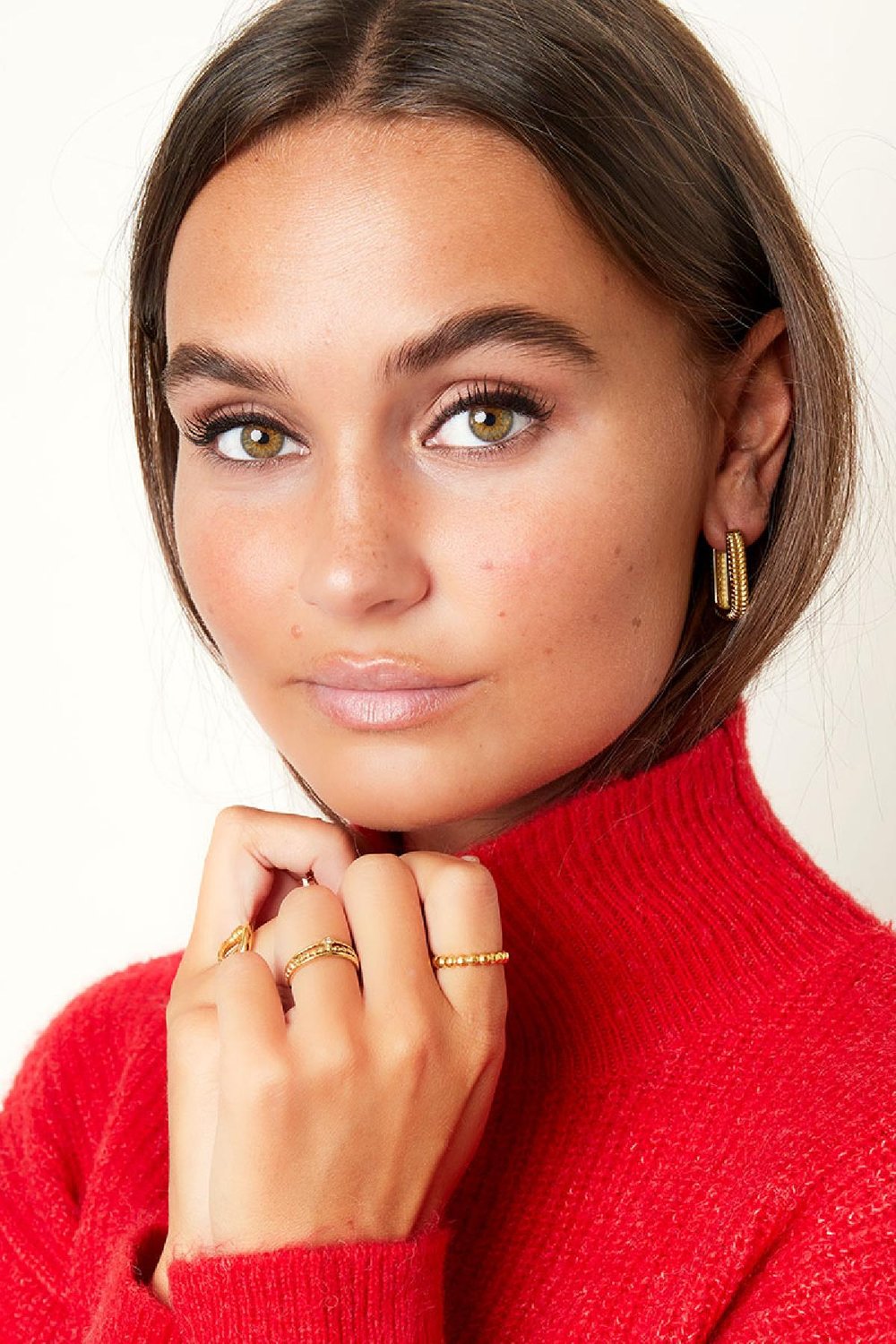 Bague en acier inoxydable rangée de cercles Couleur or One size h5Image2