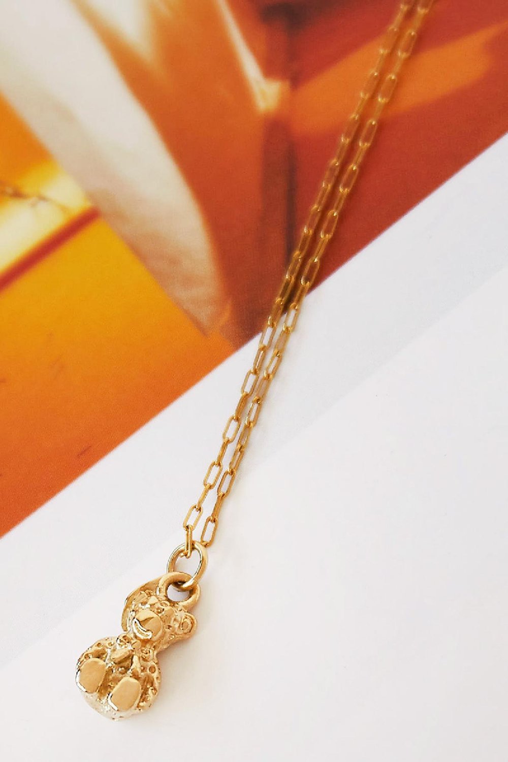 breloque ours en peluche en acier inoxydable couleur or h5Image2