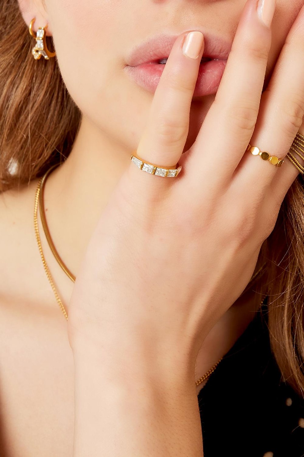 Edelstahlring mit quadratischen Zirkonsteinen Goldfarbe 16 h5Bild3