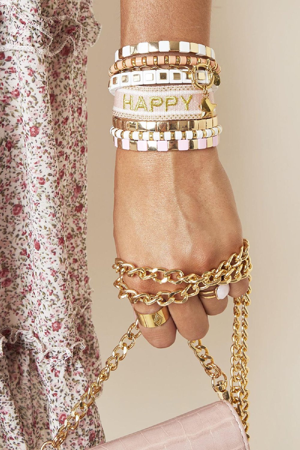 Armband Woven Happy Groen Polyester One size Afbeelding2