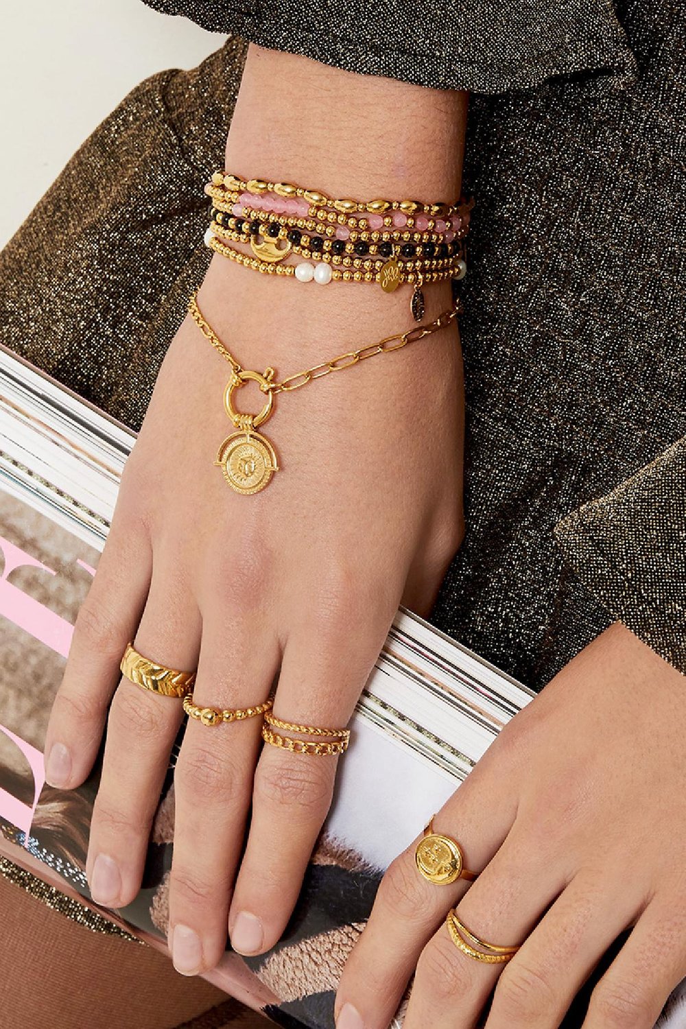 Armband Beads Spheres Goldfarbe Edelstahl Bild3