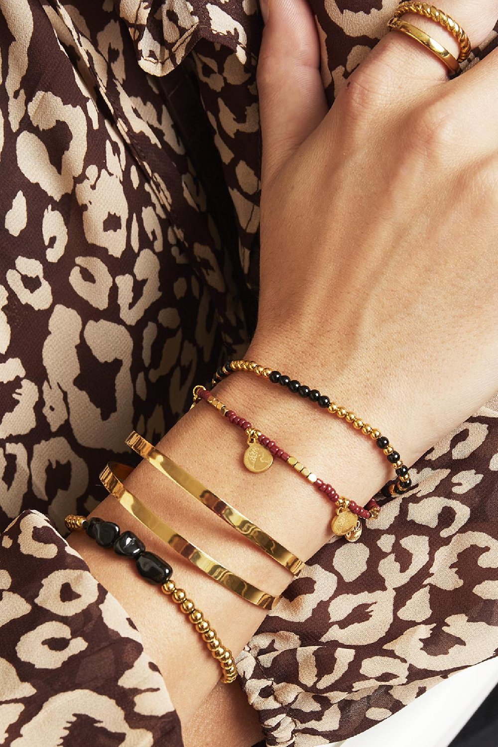 Bracelet Beads And Coins Marron Acier inoxydable Image2