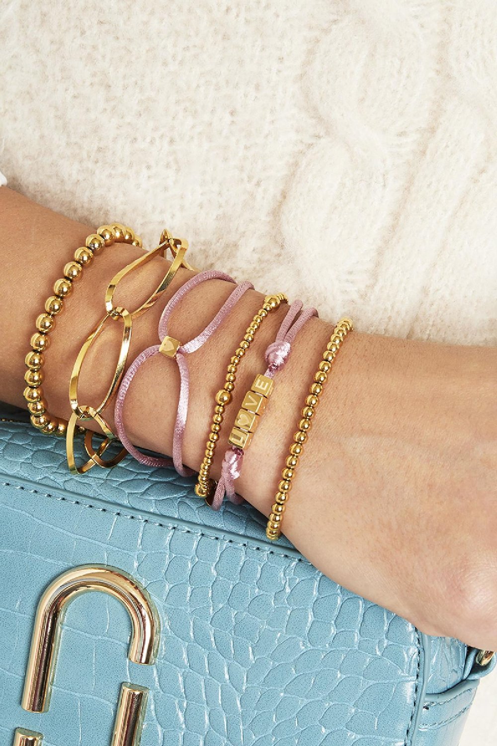 Armband Satin Cube Heart Rosa Edelstahl Bild2