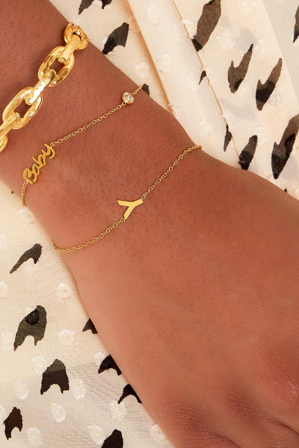 Bracelet Pierre de Naissance Bébé Couleur or Acier inoxydable Image2