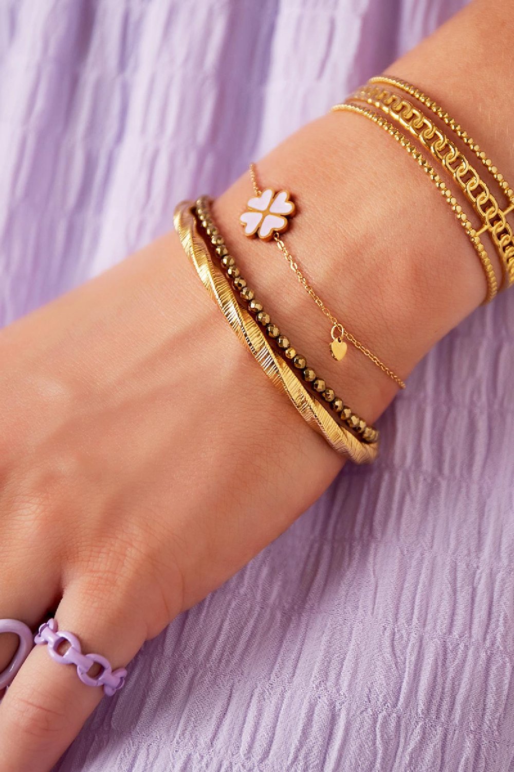 Bracelet en acier inoxydable trèfle Rose Image2