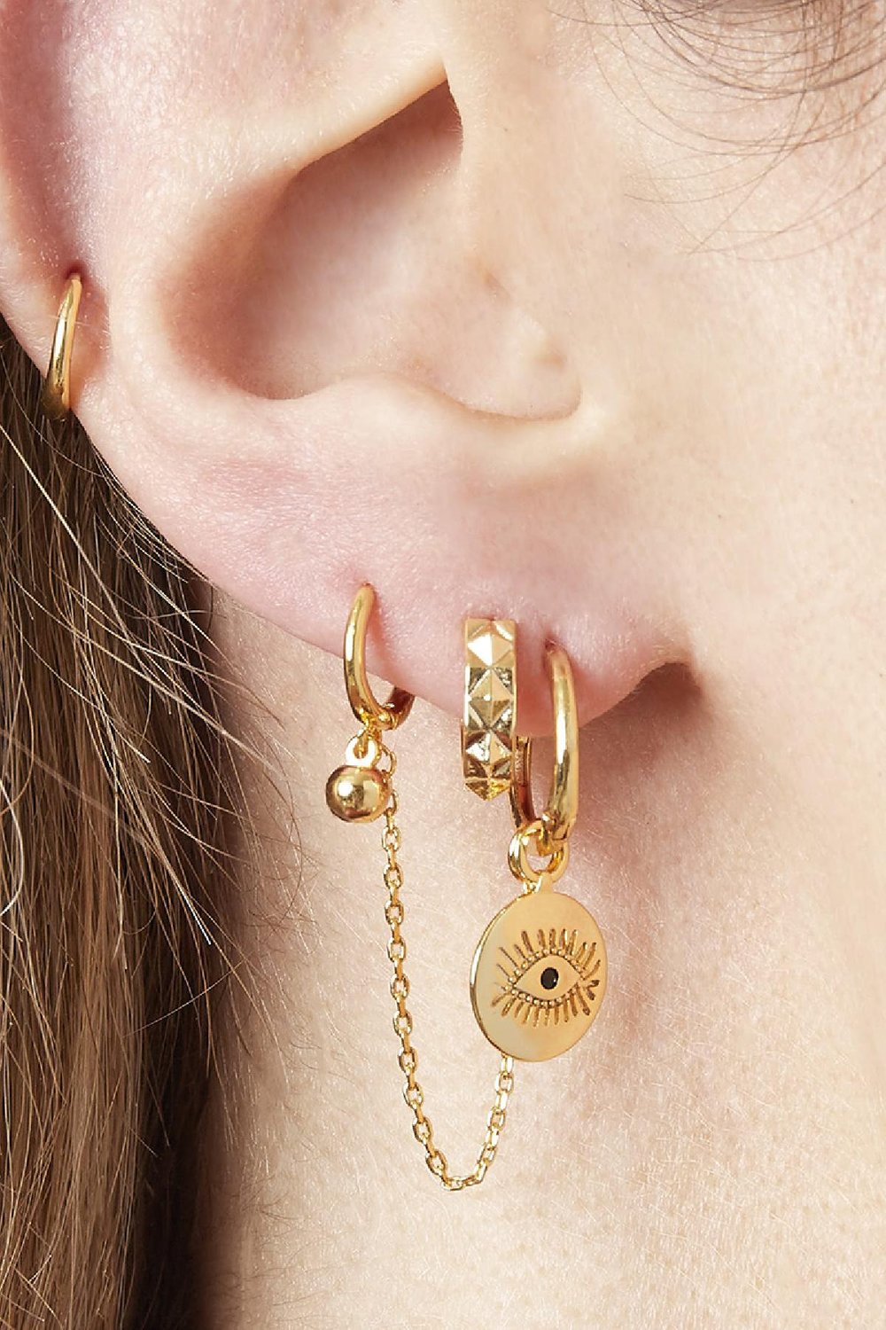 Oorbellen Set Diamond Eye Goud kleur Koper Afbeelding2