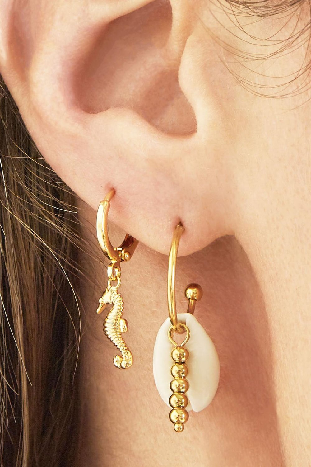 Oorbellen Pearl With Beads Goud kleur Stainless Steel Afbeelding3