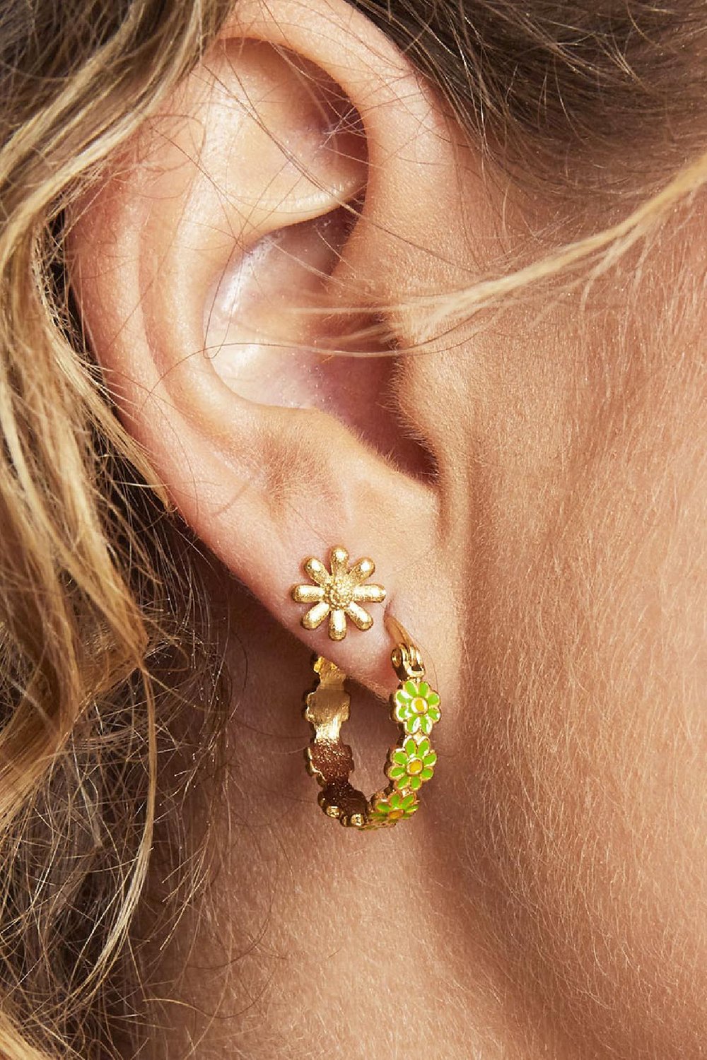 Earrings Shiny Diasy Gold Color Stainless Steel Picture2