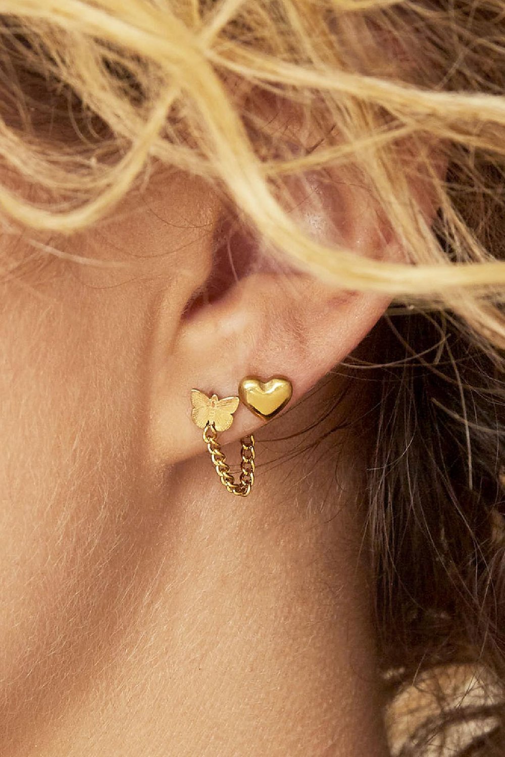 Earrings Bold Heart Gold Color Stainless Steel Picture2