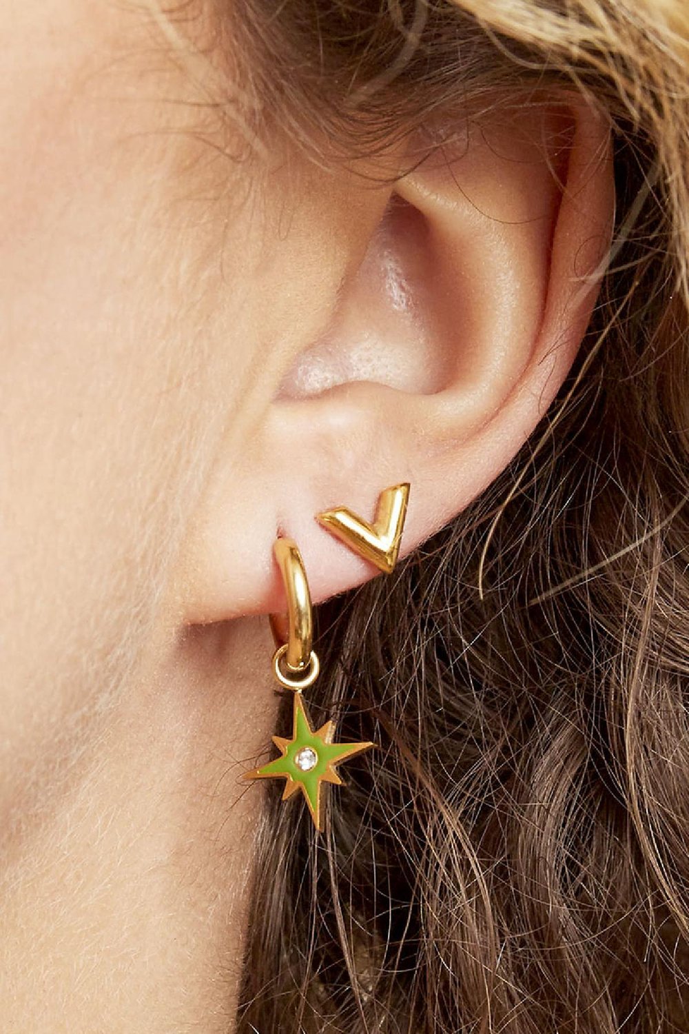 Earrings Think V Gold Color Stainless Steel Picture2