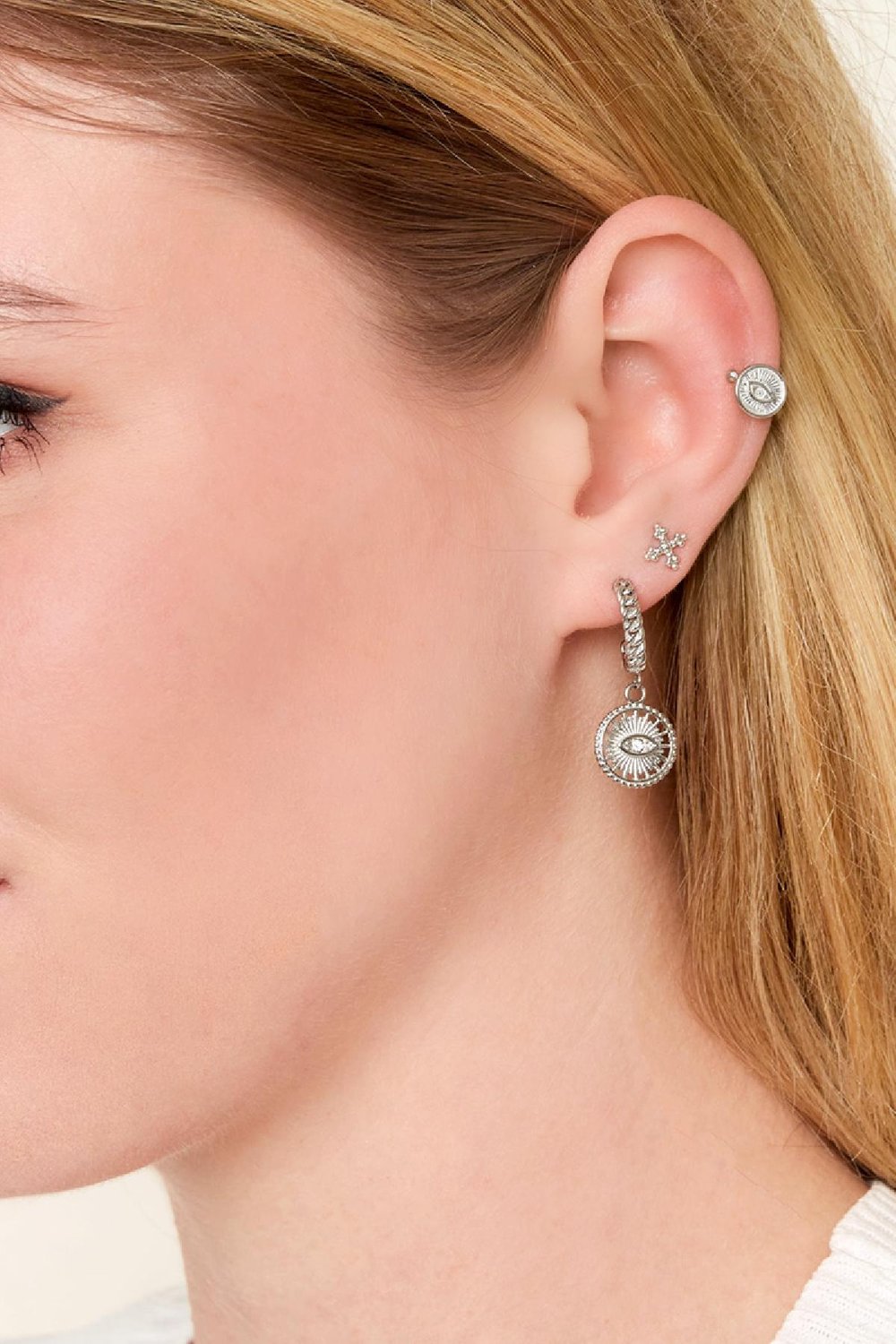 Moneda earcuff con ojo Color dorado Acero inoxidable Imagen3