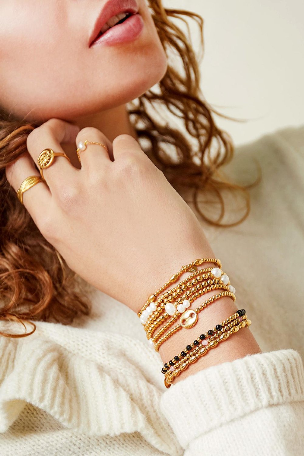 Bracelet big pearl mix Gold Color Stainless Steel Picture2