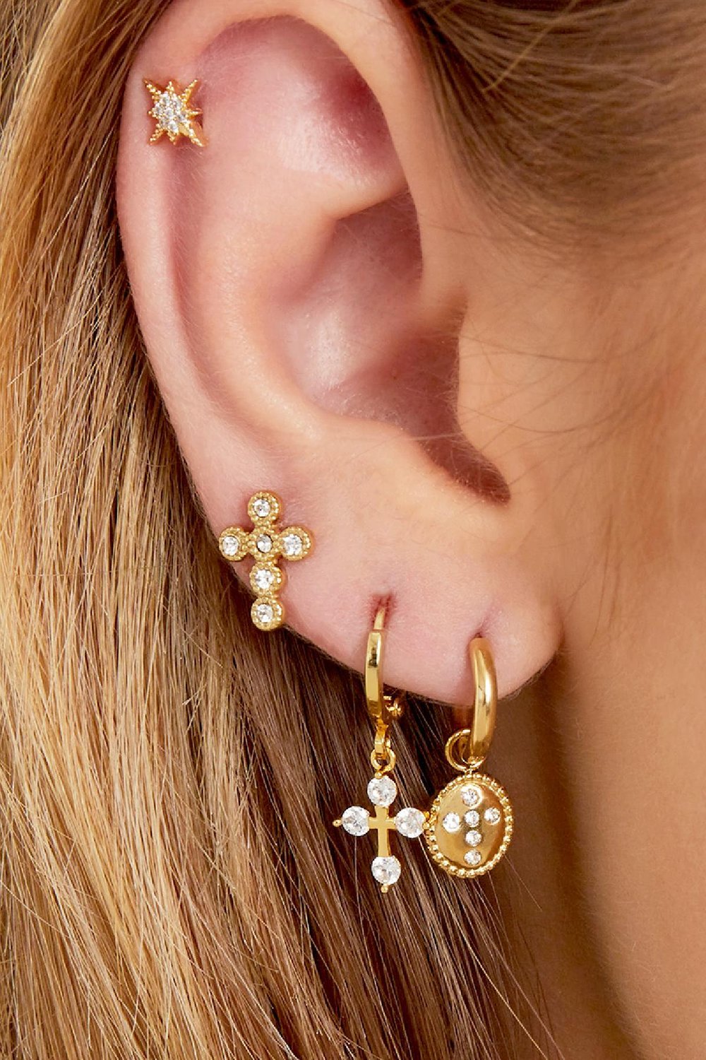 Pendientes Diamond Cross Color dorado Acero inoxidable Imagen2