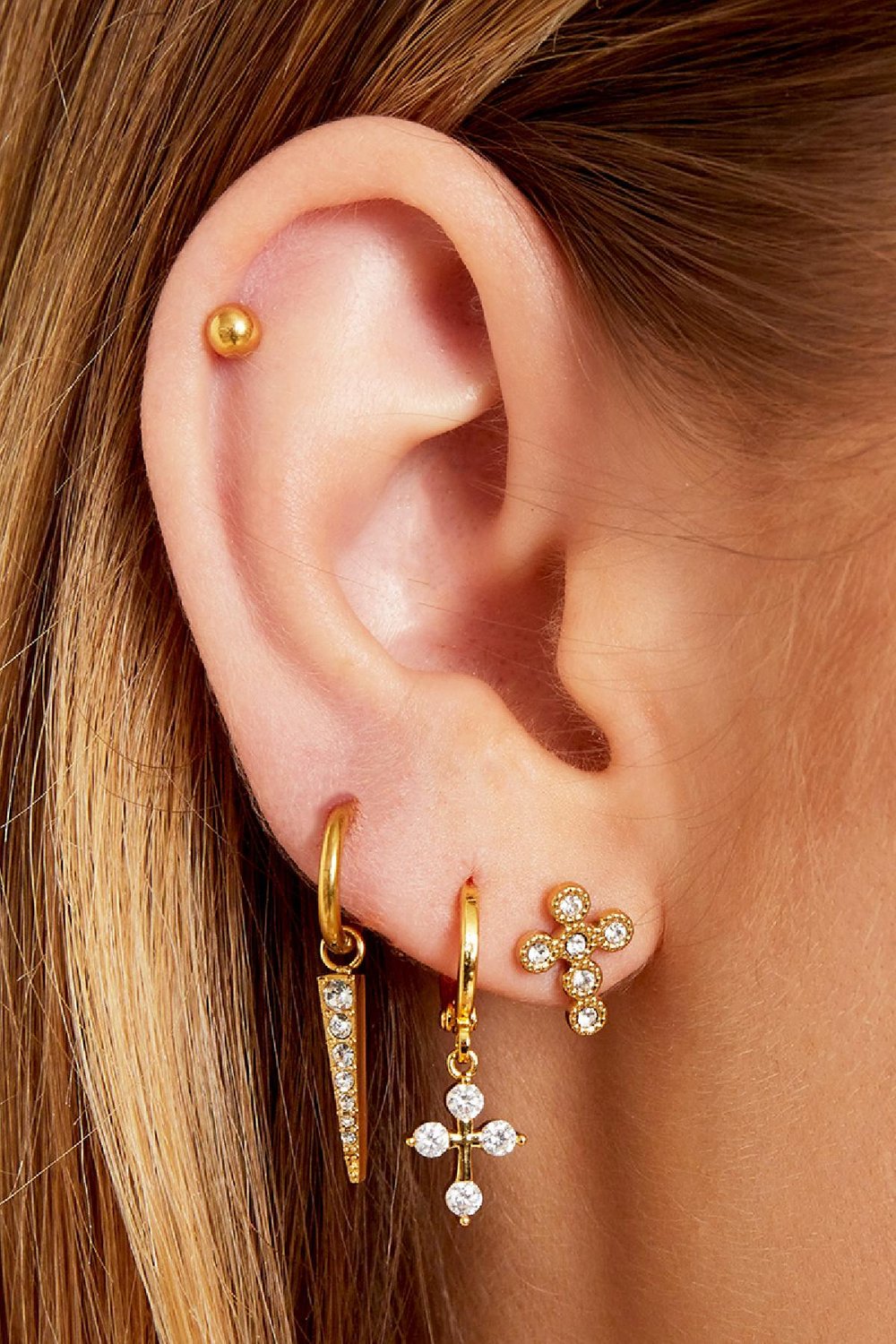 Ohrringe Shiny Cross Goldfarbe Edelstahl Bild2