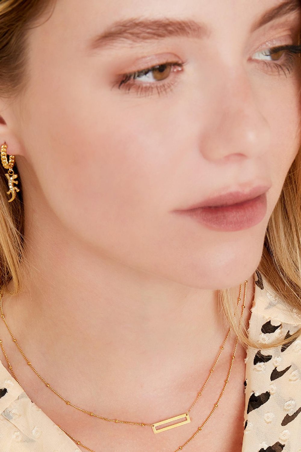 Kettenohrringe Salamander Charm Goldfarbe Edelstahl Bild3