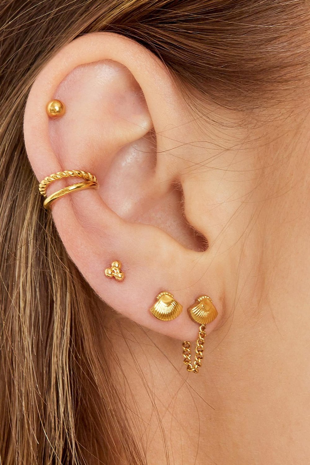 Double earcuff rope & smooth Gold Color Stainless Steel Picture2