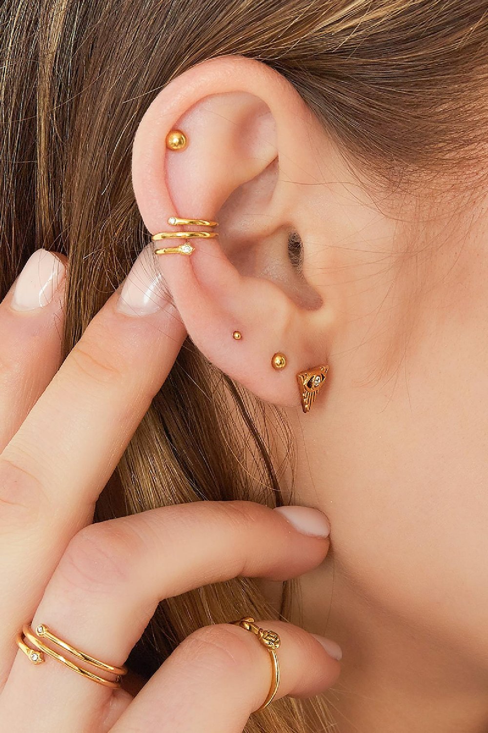 Earcuff spiral with small stones Silver Color Stainless Steel Picture2