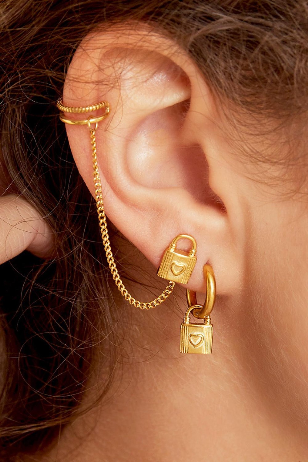 Boucles d'oreilles avec breloque serrure Acier inoxydable Image2