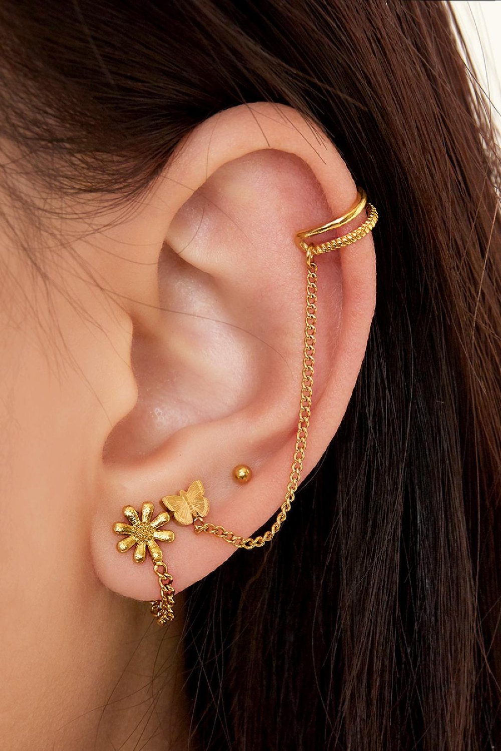 Roestvrijstalen ear cuff vlinder Goud kleur Stainless Steel Afbeelding2