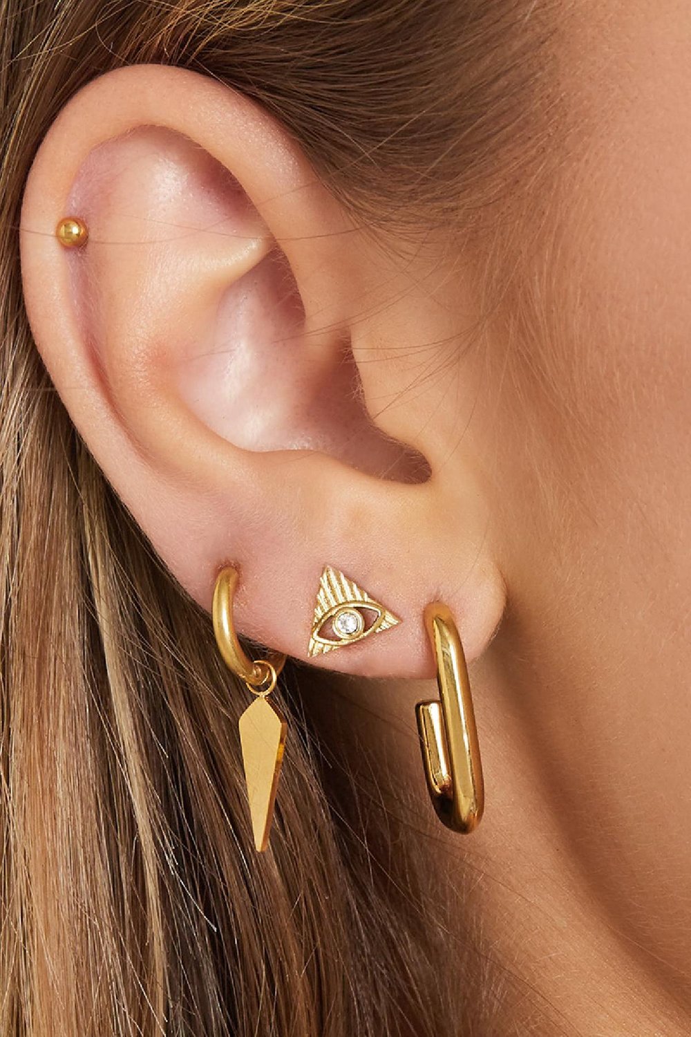 Kegelvormige oorbellen groot Goud kleur Stainless Steel Afbeelding2