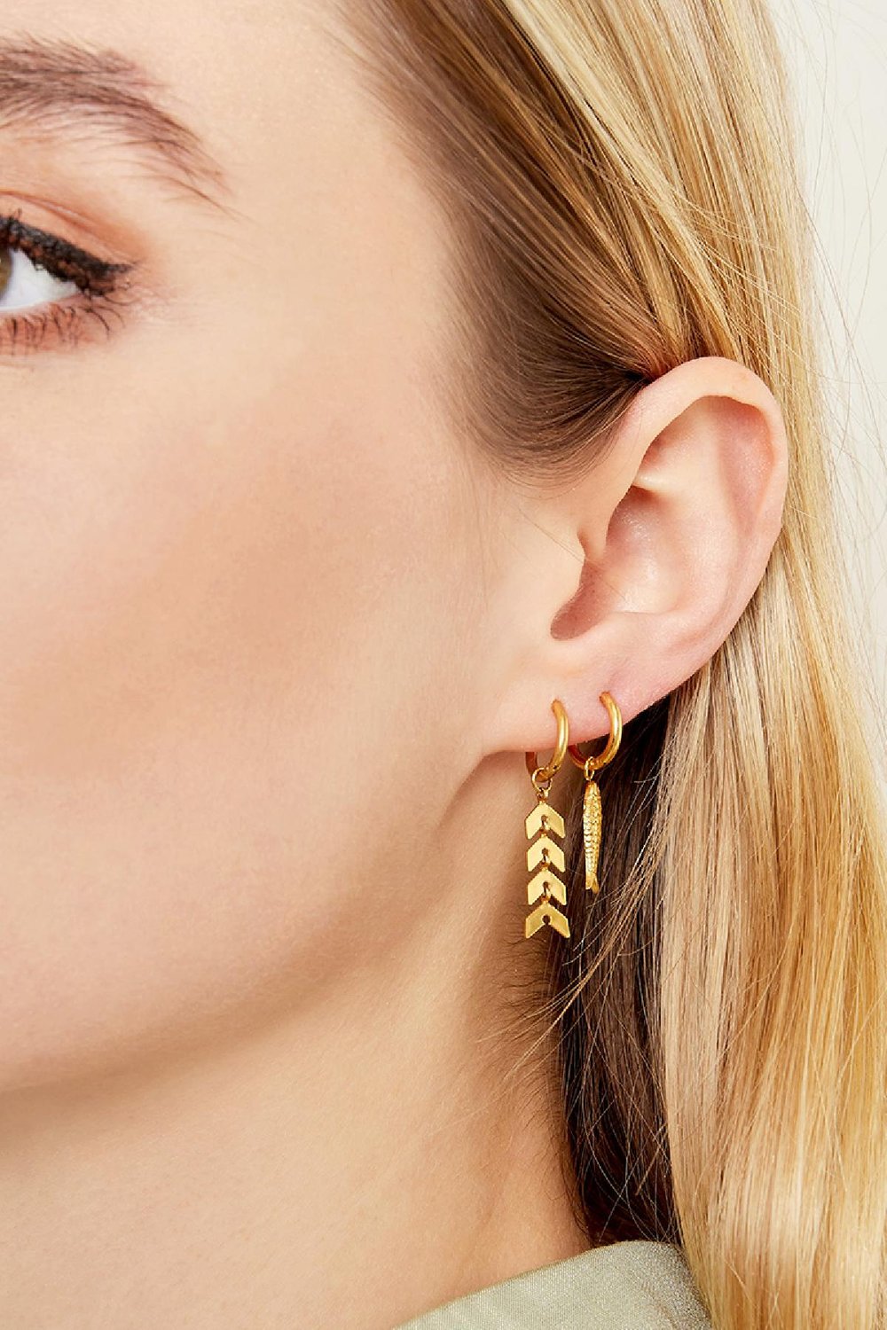 Earrings Fishbone Gold Color Stainless Steel Picture3