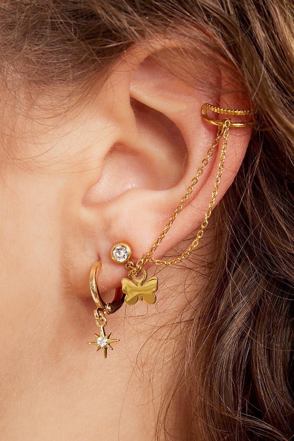 Roestvrij staal oor manchet Butterfly Goud kleur Stainless Steel Afbeelding2