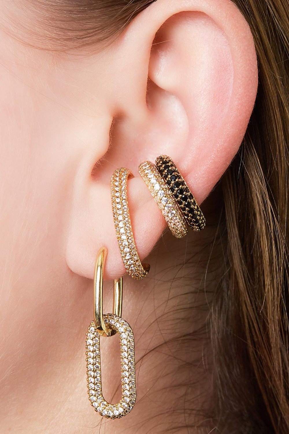 Ear cuff zircon stones Black & Silver Color Copper Picture3