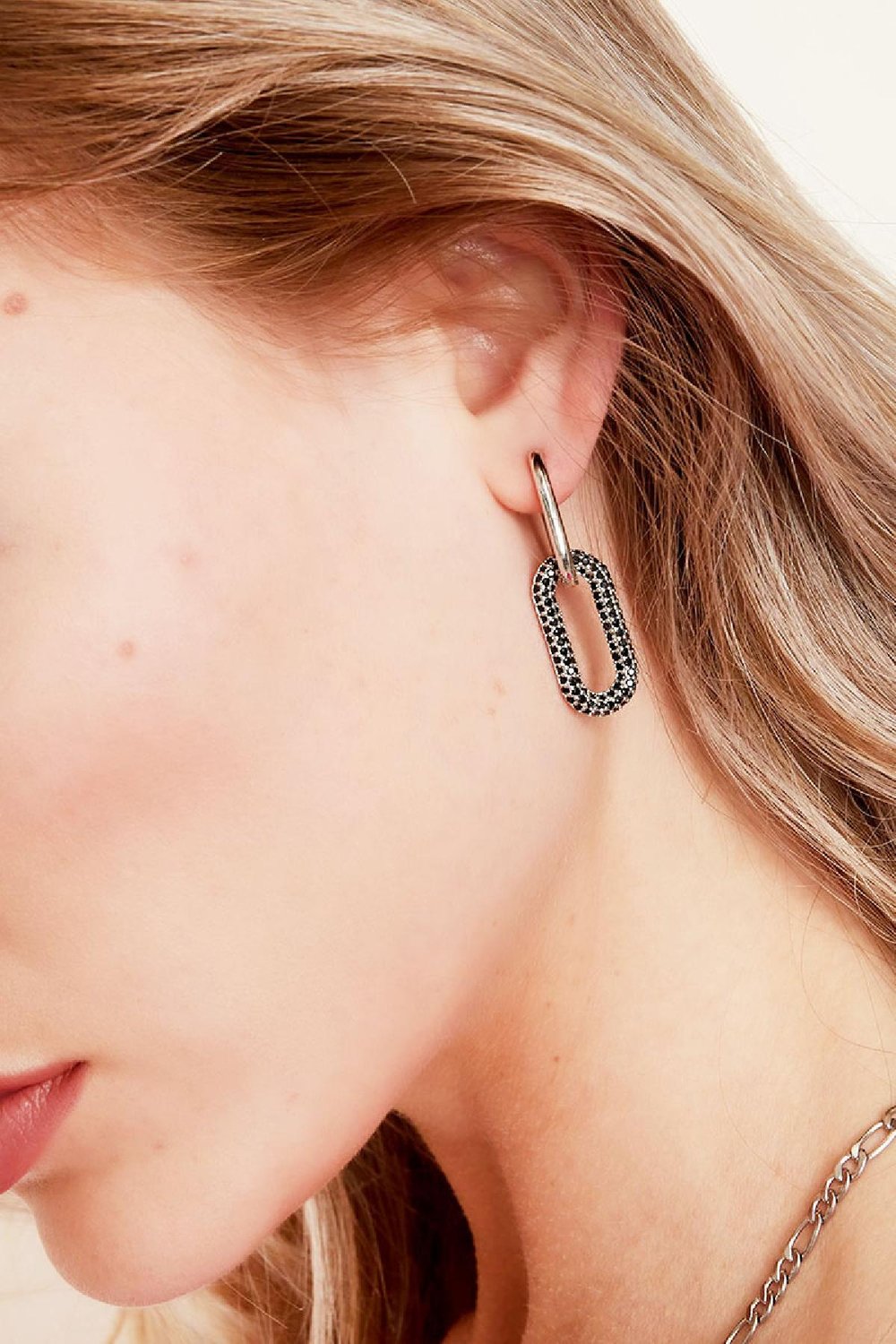 copper linked earrings with zircon stones - large  Picture3