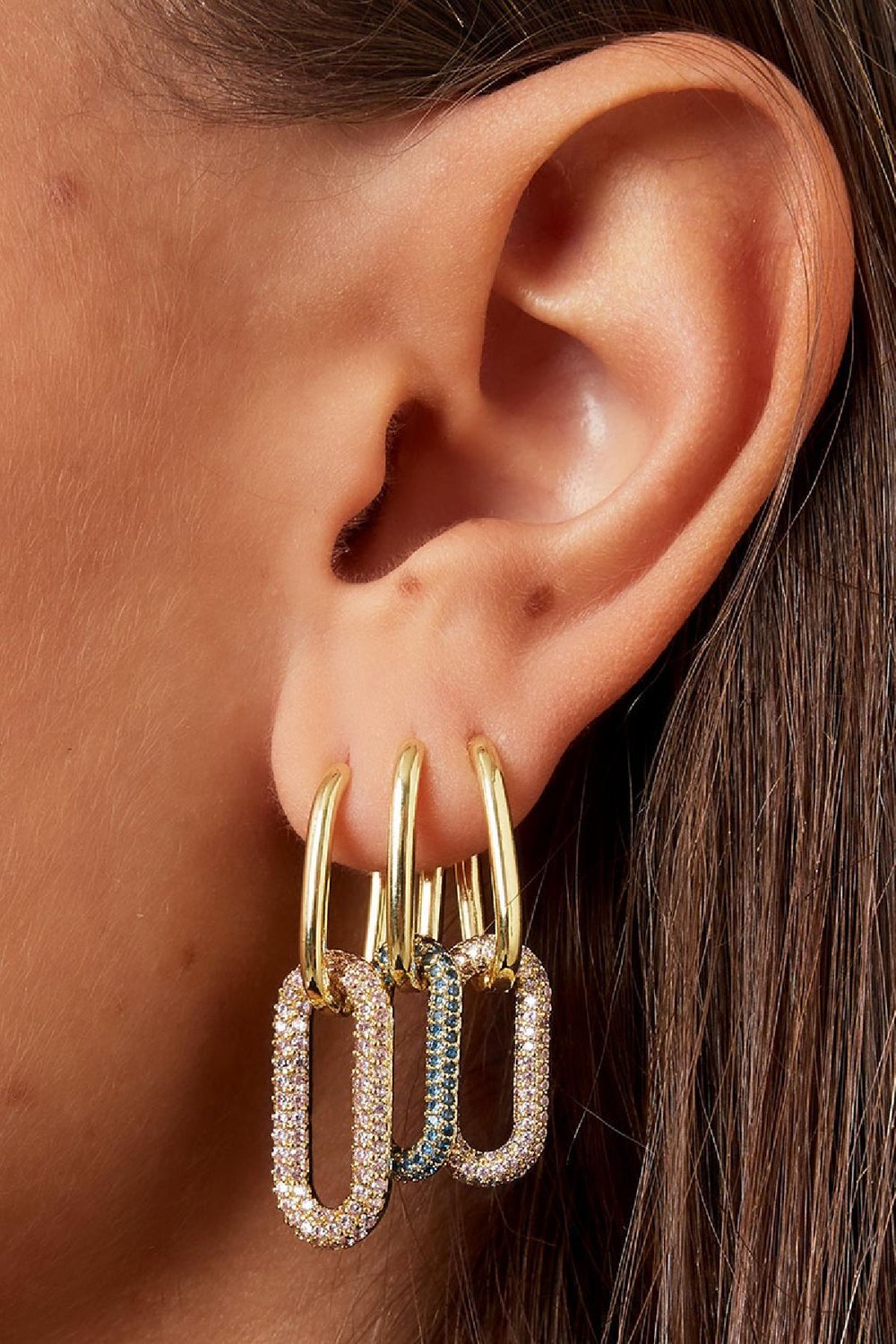 copper linked earrings with zircon stones - large  Picture4