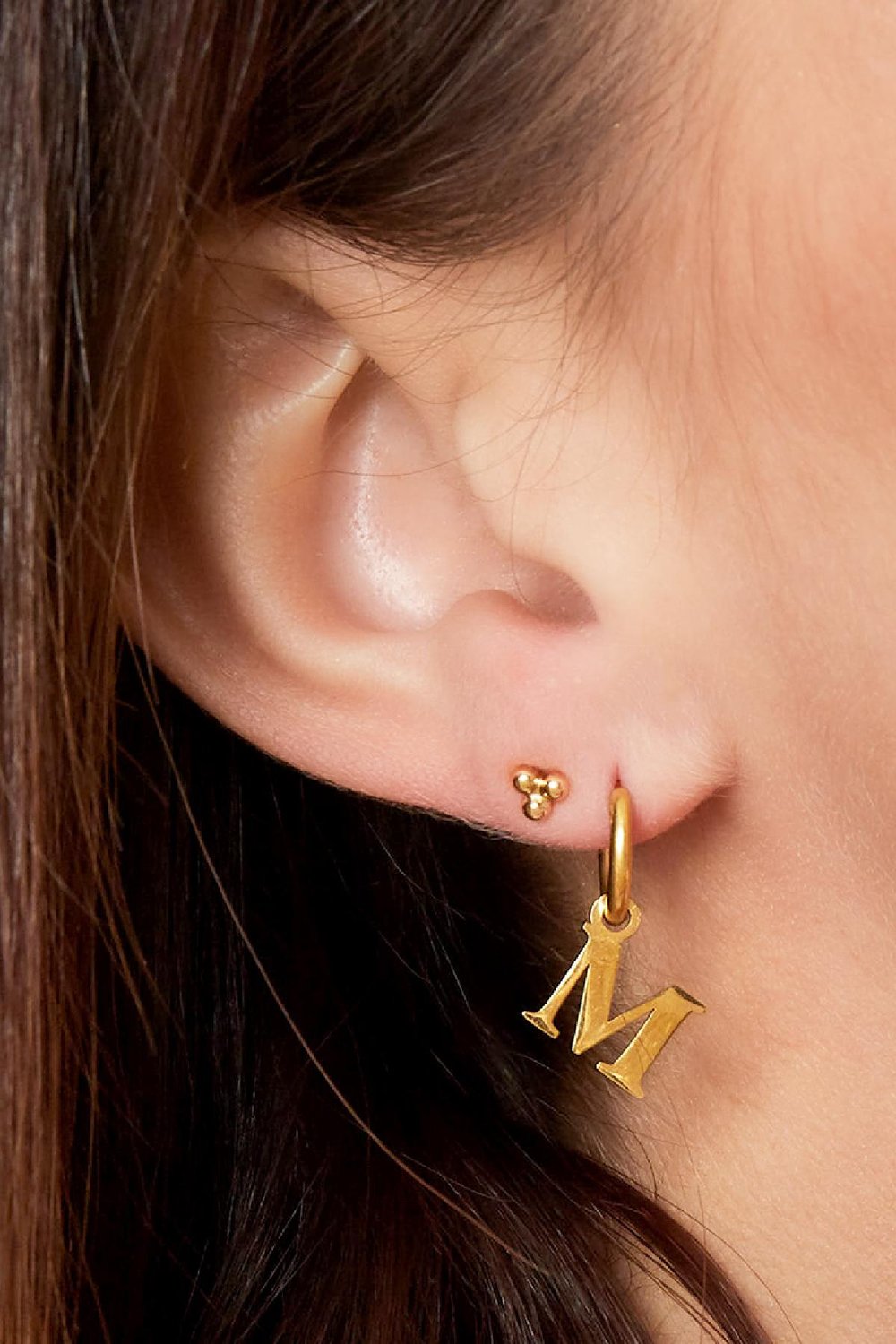 Boucles D'oreilles Acier Inoxydable Couleur or Initiale A Image2