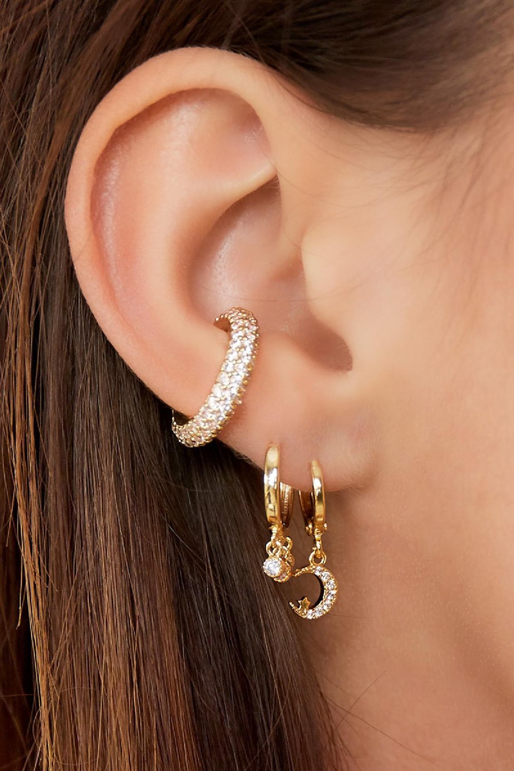 Oorbellen Maan Ster Goud kleur Koper Afbeelding2