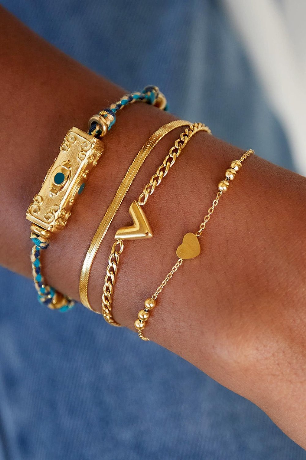 Armband Kugelperle blau Goldfarbe Edelstahl Bild2